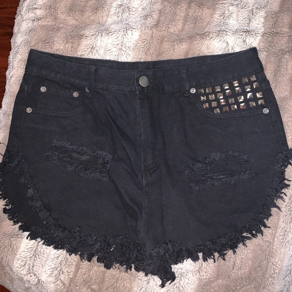 Black denim shorts